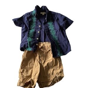 Target 4T Blue Button Up Khaki Shorts Outfit